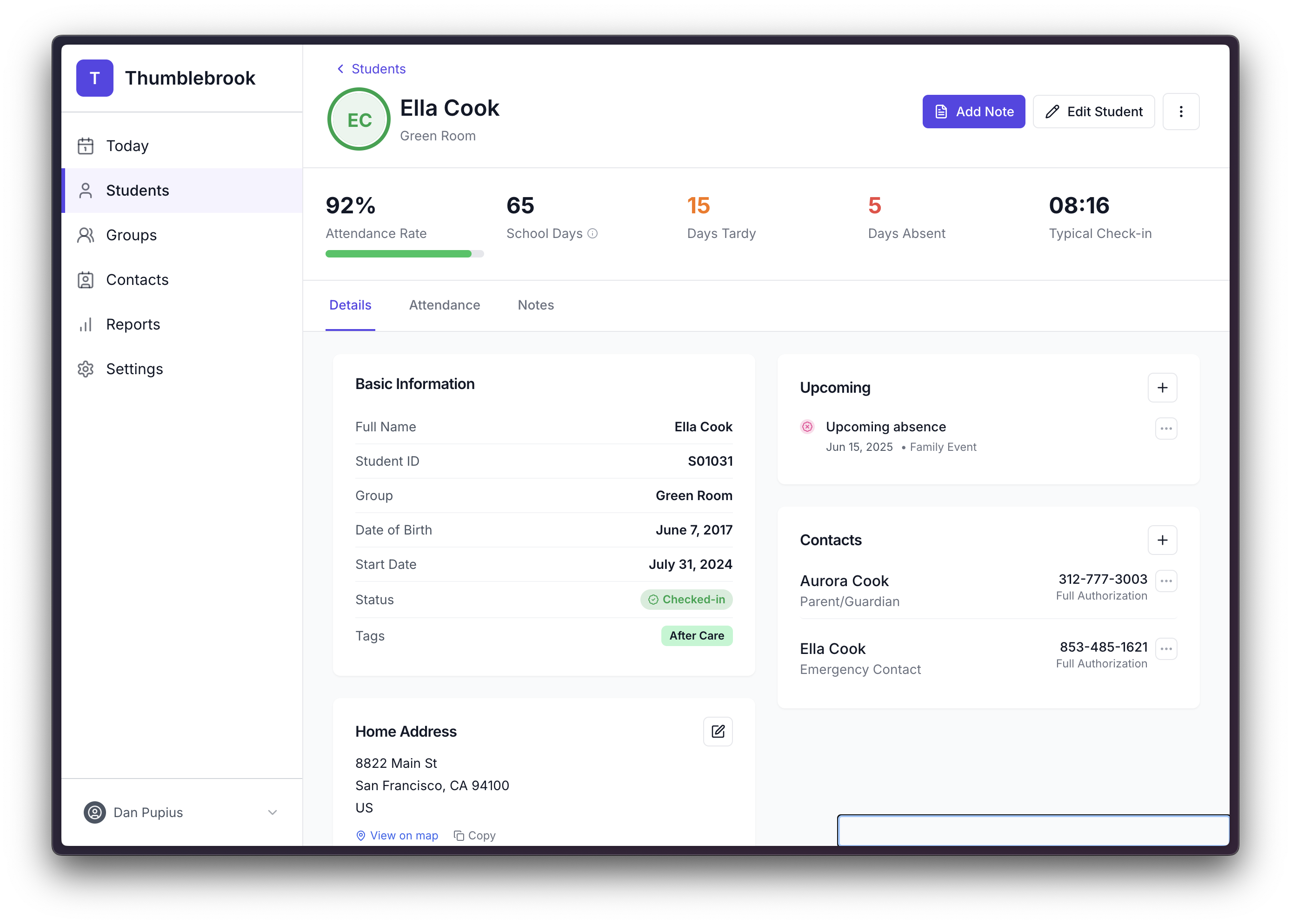 Student profile view